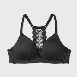 Maidenform Youth Girls Size 30A Pullover Racerback Bra with Lace in Black 1162